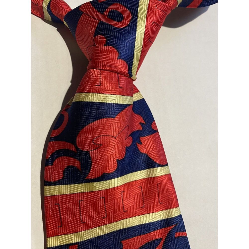 Roberta Collection Men's 100% Silk Tie Blue/Gold/Red Abstract Made‎ In Italy